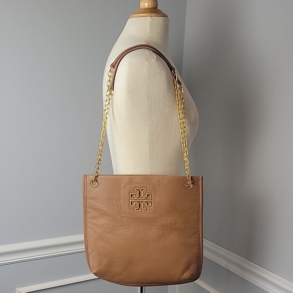 TORY BURCH Britten Camel Pebble Grain Swingpack Chain Designer Convertible Bag - Picture 1 of 16